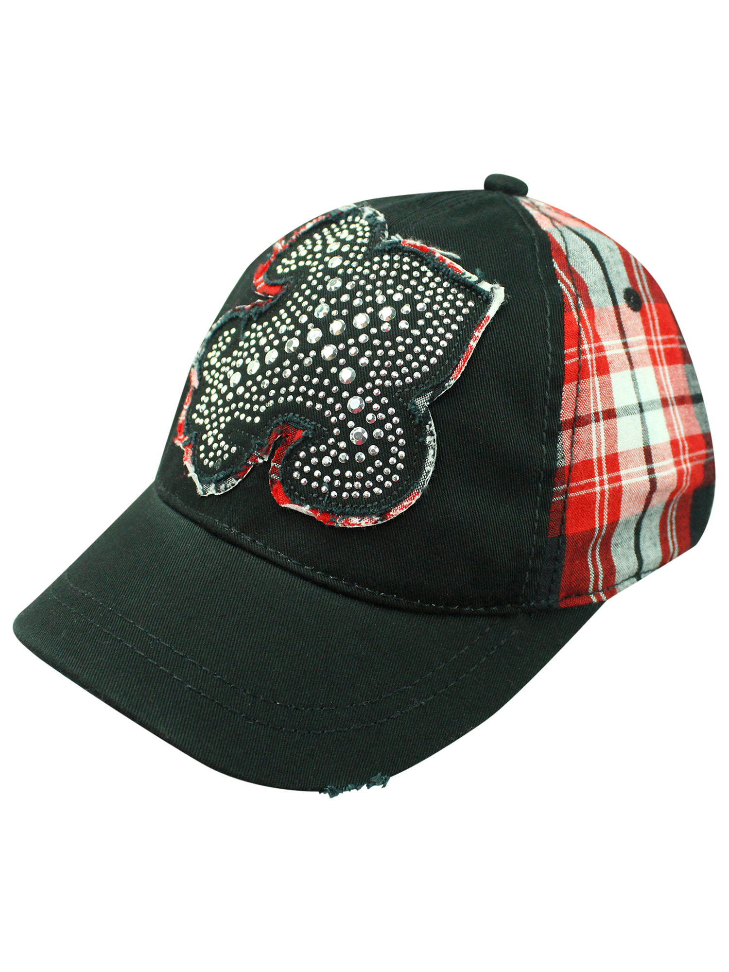 red plaid baseball hat