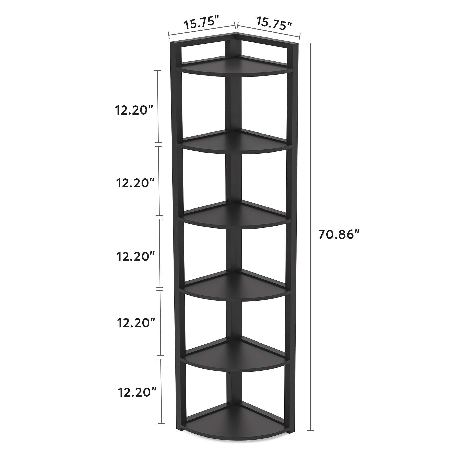 Fnova 70.9" 6-Tier Corner Shelf, Rustic Corner Bookshelf, Compact Storage Rack for Living Room, Home Office, Kitchen