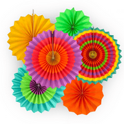 Fiesta Paper Fan Decoration 6 Colorful Fans Southwestern Cinco de Mayo Festive