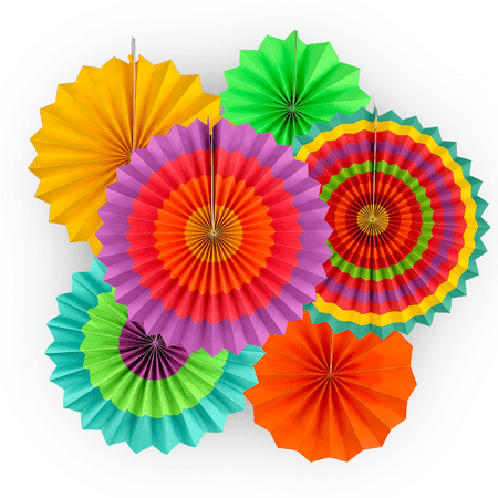 Fiesta Paper Fan Decoration 6 Colorful Fans Southwestern Cinco de Mayo Festive