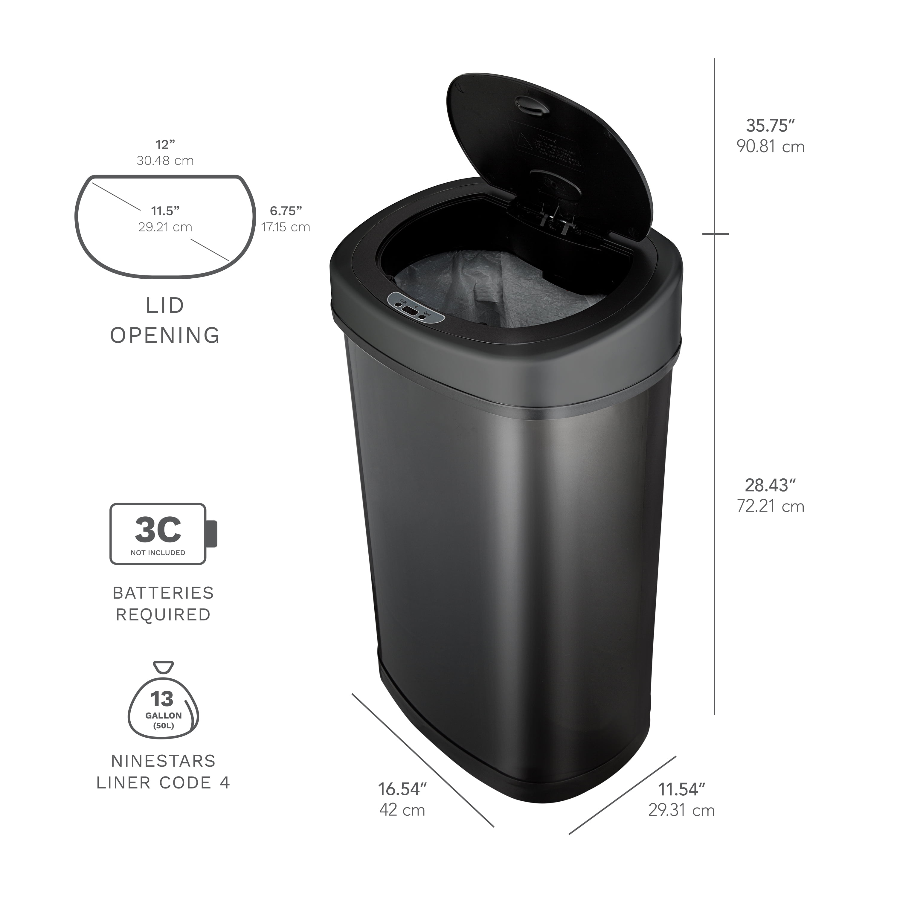 Nine Stars Automatic Kitchen Trash Can, 13 Gallon Stainless Steel Motion Sensor Garbage Bin with Soft Close Lid, Silver