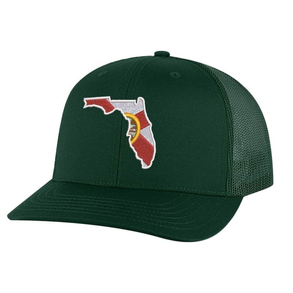 Florida Trucker Hat - Embroidered State Design - Sunshine State Florida Cap Snapback (AlpineGreen)