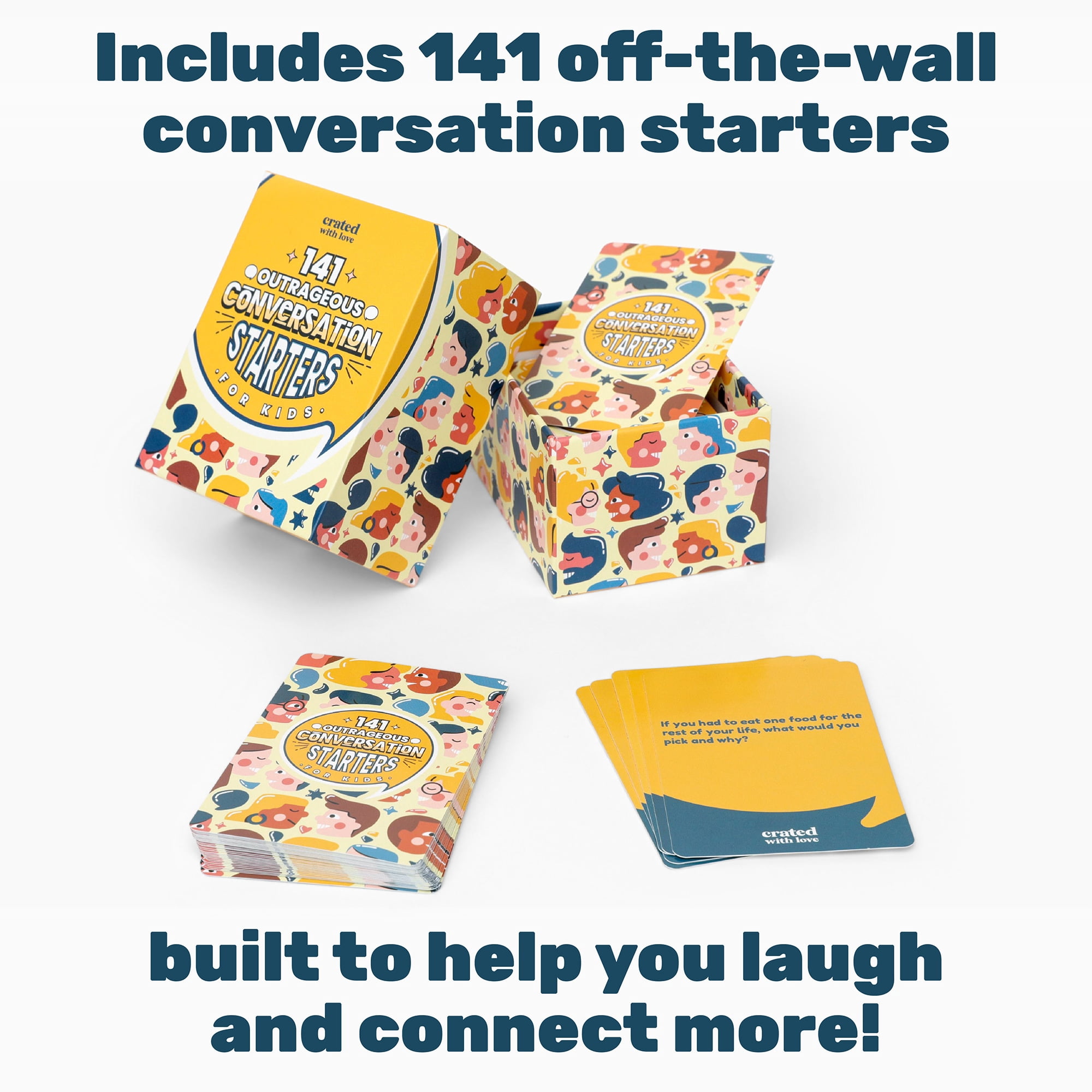 Crated With Love: 141 Outrageous Conversation Starters For Kids - Funny Thought Provoking Topic/Question Cards, Family