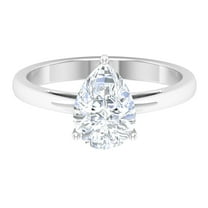 Rosec Jewels Certified Moissanite Pear Shaped Engagement Ring 2 Carat - 7X10 mm Moissanite Solitaire Ring - D-VS1 Quality, 18K White Gold, US 13.00