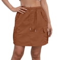 thumbnail image 2 of Women's High Waisted Drawstring Cargo Mini Skirt with Multi Pockets, Casual Lightweight Utility Short Skirt for Daily & Outdoor Wear Camel S, 2 of 9