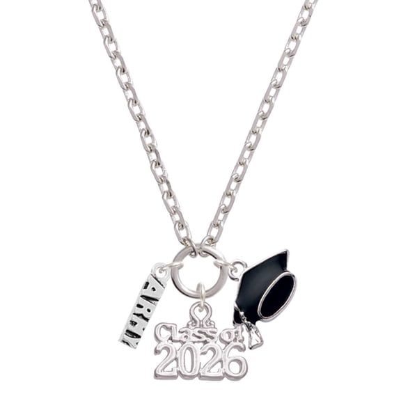 Delight Jewelry Silver-tone Army - Class of 2026 Graduation Zoey Charm Necklace, 28"