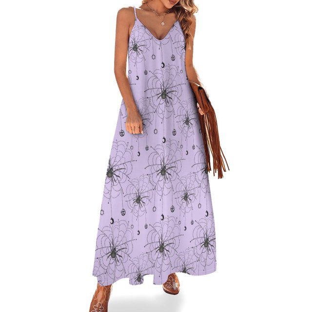 Vestido sin mangas color lavanda con estampado de encaje de telaraña, vestidos de manga larga, vestidos de fiesta 2024, vestidos para mujer 2024