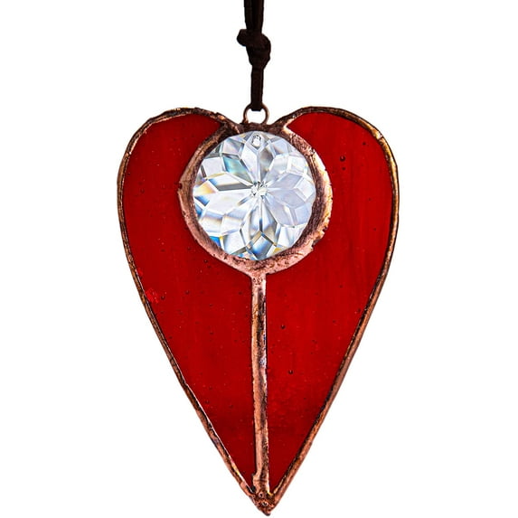 H&D Heart Stained Glass Crystal Suncatcher Art Glass Window Hangings