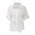 thumbnail image 3 of Shirts for Women Trendy Women Tops Trendy Summer 2025 New Lapel Cutout Embroidery Women's Short Sleeve Shirt Casual Statement Top, 3 of 3