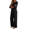 thumbnail image 5 of Two Piece Sets for Women Lounge 3/4 Length Sleeve Womens Tops and Pants Summer Outfits Black 2XL, 5 of 6