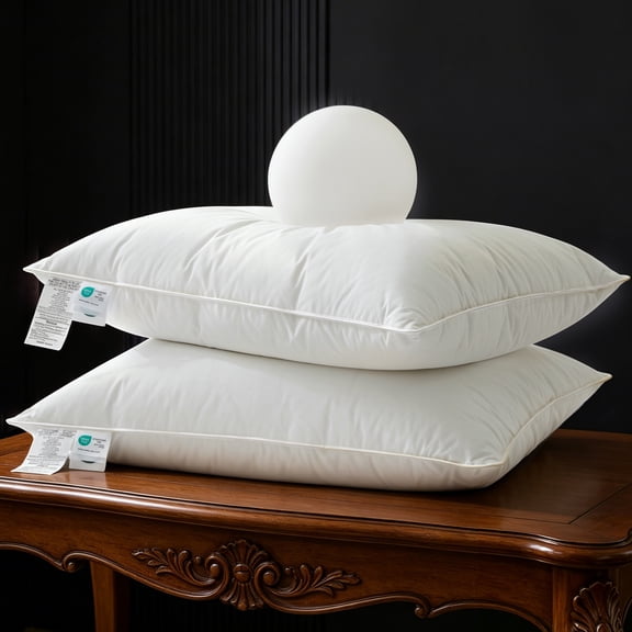 Set of 2 Goose Down Pillows Queen Size , 100% Cotton Shell, Supportive Cooling Pillows , Hotel Bed Pillows
