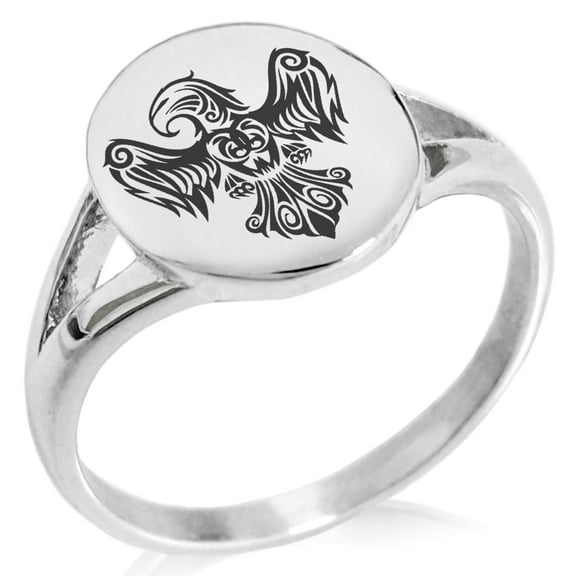 Stainless Steel Aztec Power Strength Courage Rune Minimalist Oval Top Polished Statement Signet Ring