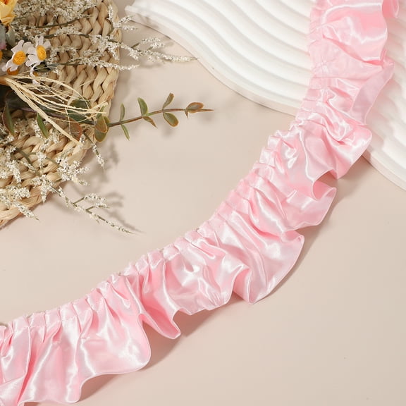 Uxcell 5.5 Yards 3D Pleated Chiffon Lace Trim 2" Satin Ruffle Ribbon Pleated Sewing Fabric Trim for Headwear Dress Bag Wedding Dress Home Decoration, Cherry Pink