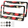 thumbnail image 2 of GZHJMY 2 Pcs License Plate Frame Strawberry Flower License Plate Cover Universal Aluminum US Car Tag Frame with 2 Holes and Screws for Front & Back License Plate Decorative, 2 of 7