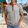 thumbnail image 3 of Henley Shirts for Men Summer Raglan Short Sleeve Color Block Casual Loose T-Shirts Lightweight Basic Tees, 3 of 5