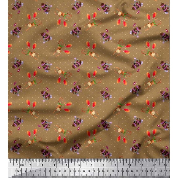 Soimoi Cotton Voile Fabric Dot,Monkey & Bear Cartoon Printed Craft Fabric by the Yard 42 Inch Wide