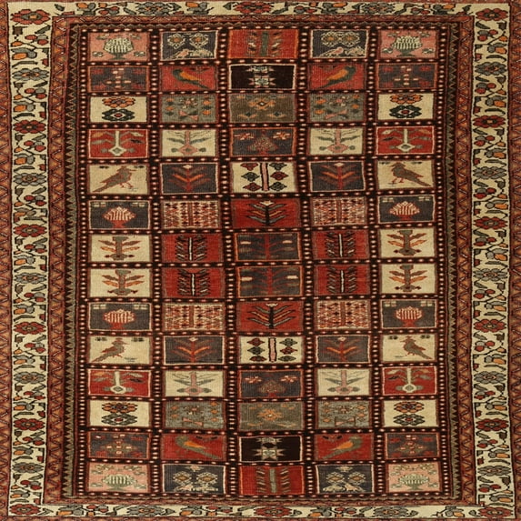 Ahgly Company Machine Washable Indoor Square Traditional Maroon Red Area Rugs, 3' Square