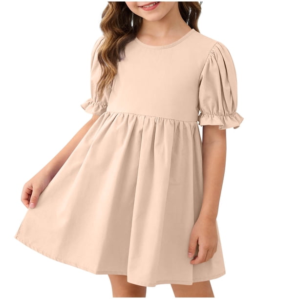 Vestido de Verano Largo Princesa Plisada de las Niñas Vestido de Color Sólido con Estilo de Moda de Manga Larga para la Fiesta Diaria Informal