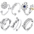 thumbnail image 1 of Adjustable Fidget Spinner Rings Set Copper Cubic Zirconia Rotating Stackable for Meditation Daily Wear, 1 of 7