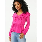 Scoop Women's Long Sleeve Peplum Blouse