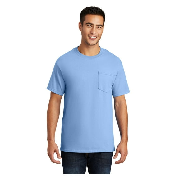 Port & Company Men's Essential Cotton T-Shirt with Pocket Light Blue Small