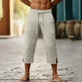 thumbnail image 6 of Yaoyar Linen Pirate Pants for Men Summer Lightweight 3/4 Pants Vacation Beach Trousers Side-Button Closure Joggers, 6 of 7