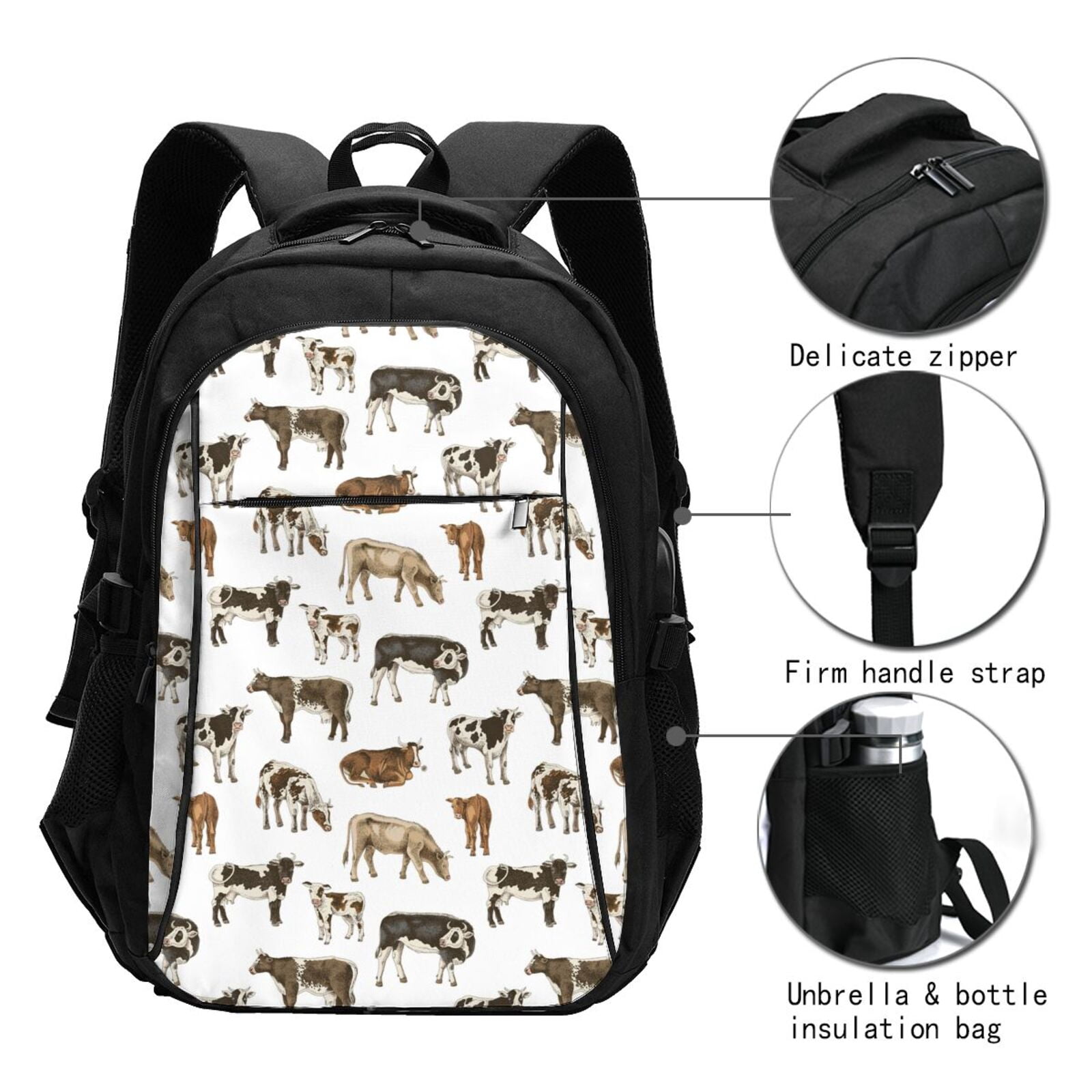 Ratiio Cow Print Travel Laptop Backpack,Slim Sturdy Laptops Backpack with USB Charging Port, Water Resistant College School Computer Bag