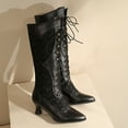 thumbnail image 5 of Mepaouo Women Victorian Knee High Boots Vintage Kitten Heel Pointed Toe Lace up Pull on Long Tall Boot, 5 of 8