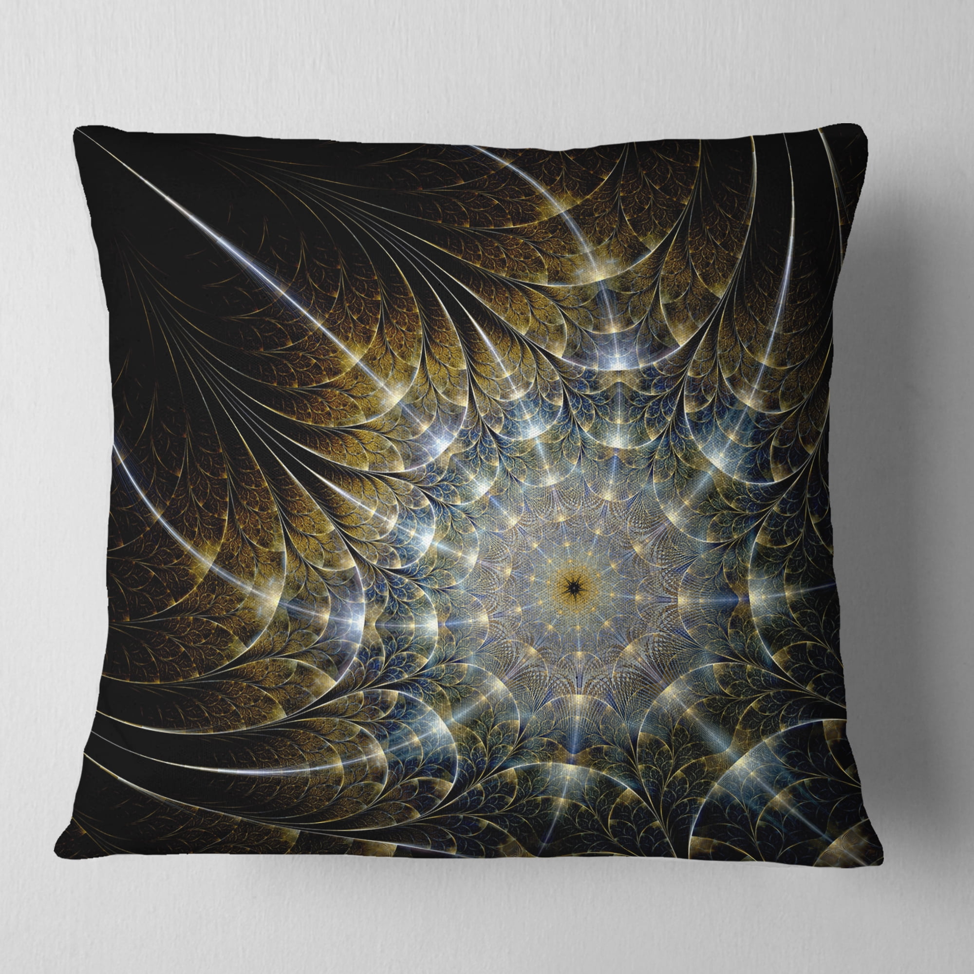 Designart Symmetrical Brown Fractal Flower - Abstract Throw Pillow - 18x18