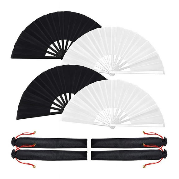 4 Pcs Large Folding Fan Silk Hand Fan Chinese Japanese Tai Handheld Fan Folding Dancing Prop Craft F Black&White Plastic Polyester