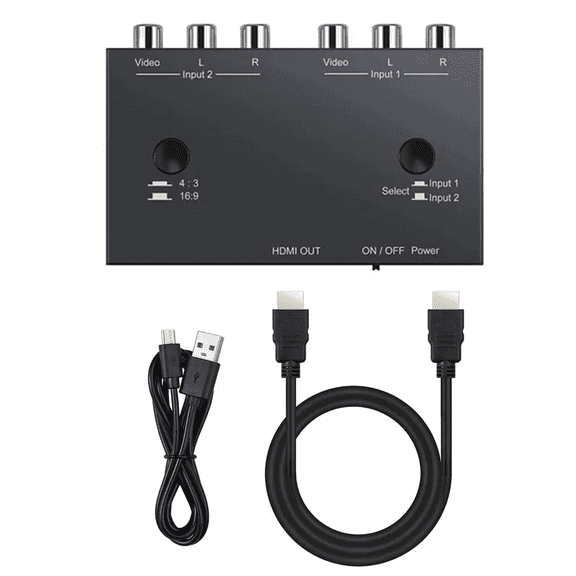 2 Port RCA to HDMI Converter, CVBS Video Audio Converter Adapter 2 In 1 Out for HDTV