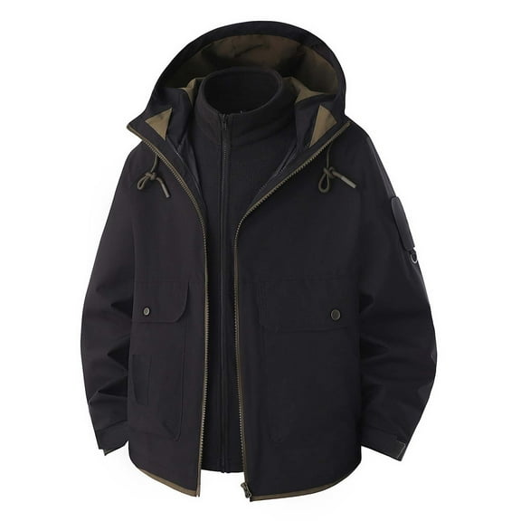 Rggeeun Men's Casual Jackets Windproof Warm Unisex Outdoor Hiking Travel Coat Winter Thermal Windbreaker Loose Fit Zip Up Plain Color Outwear Fashion