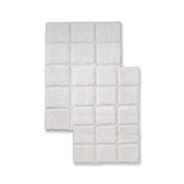 Superior BATHRUG-CH2PC-WH Bath Rug Set Cotton Checkers - White, 2 Pieces