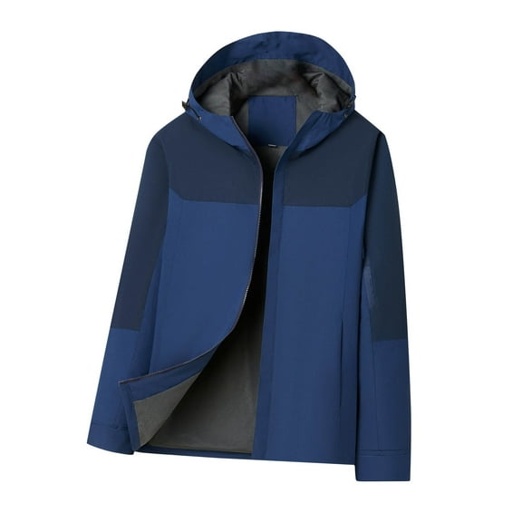 KeShDi Jean Jacket Men Casual Faddish Long Sleeves Zipper Hooded Outwear Sports Coat Jacket Navy 3X