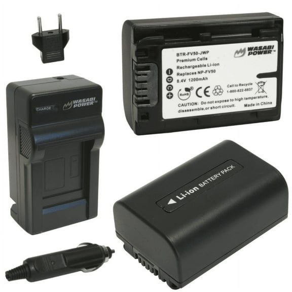 Wasabi Power Battery (2-Pack) and Charger for Sony NP-FV30, NP-FV40, NP-FV50