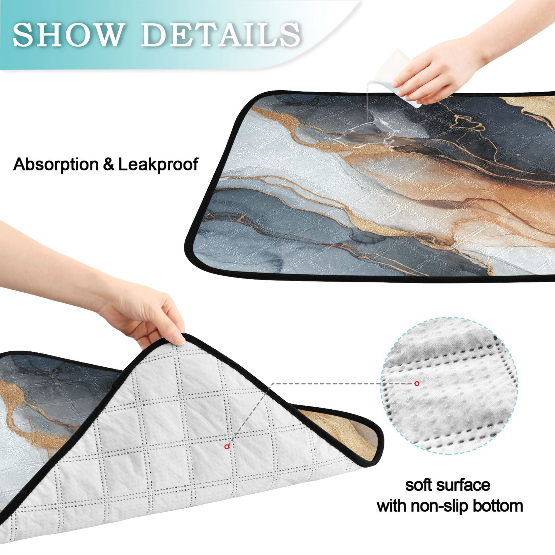 Qxltty Brown Gilt Marble Cat litter Pads Pet Set of 3 Diaper Mats Center Anti-leakage Layer Absorbent Soft and Comfortable