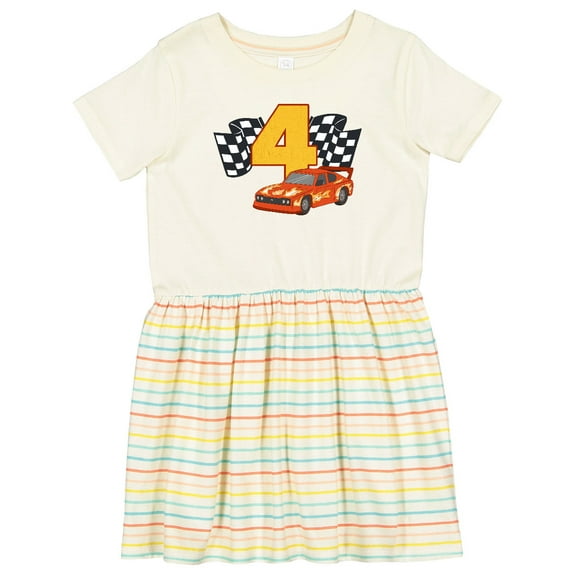 Inktastic Number Four Race Car Girls Toddler Dress