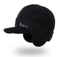 thumbnail image 4 of Winter Beanie with Brim and Ear Flaps, Lined Warm Knit Hat for Men Women (Black One Size), 4 of 4