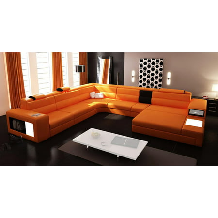 Modern Italian Design Sectional Sofa Divani Casa Polaris - Orange with Black