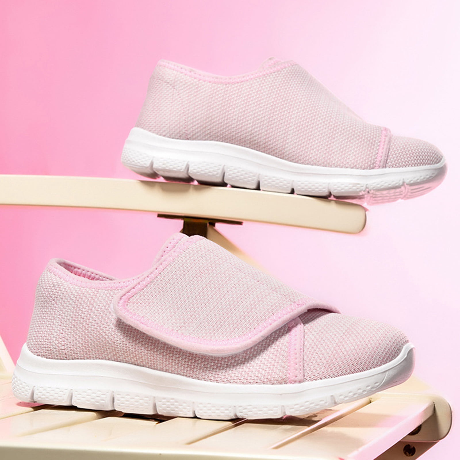 Women's Slip On Canvas Casual Shoes Wide Toe Box Lightweight Sneakers Hook and Loop Non Slip Teenis Shoes Pink Size 6.5