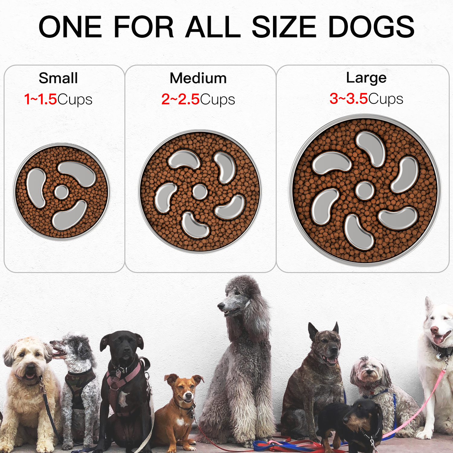 Feedoo 1-Cup Stainless Steel Slow Feeder Dog Bowl - Anti-Choking, Non-Slip Base, Dishwasher Safe (Small Size)
