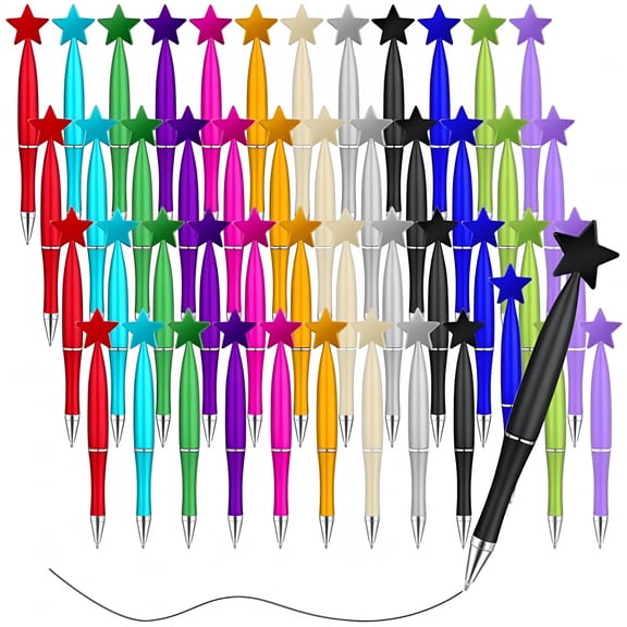 CCOCC 48 Pcs Ballpoint Cute Star Pens Multicolor 1.0 mm Star Shape Black Ink Pens Retractable Bulk Appreciation Gift for Teacher Employee Coworker Office Supplies