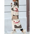 thumbnail image 5 of Women'S Vintage Open Front Knit Striped Long Sleeves Maxi Long Cardigan Sweater with Pockets Cream White L, 5 of 6