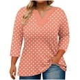 thumbnail image 2 of Womens Plus Size Tops Polka Dot Print Tunic 3/4 Length Sleeve Fall Fashion Trendy Casual Peplum Going Out Tops Notched V Neck Loose Dressy Shirts, 2 of 5
