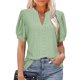 thumbnail image 3 of Blusa de manga abombada con cuello en V, color puro, ajustada, informal, de manga corta, para mujer, color verde claro XL, 3 of 5