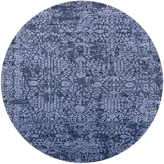 Ahgly Company Indoor Round Mid-Century Modern Blue Oriental Area Rugs, 7' Round