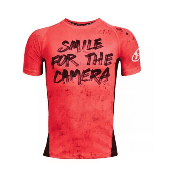 New Under Armour Boy's UA Tech Hybrid Print T-Shirt Orange/Black - YXL