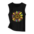 thumbnail image 3 of Homenesgenics Tank Tops for Women under $5 Womens Casual Loose Fit Plus Size Sunflower Printed Tee Black L, 3 of 4
