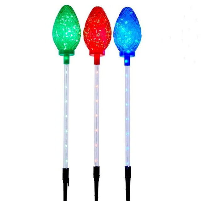Kurt S. Adler AD2824 27.2 in. Multicolor LED Faceted C9 Yard Stakes Set - 3 Piece