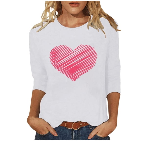 ABATAB Plus Size Valentines Day Shirts for Women Fashion Love Heart Tops Casual Valentine Pullover Long Sleeve Crewneck Clothes